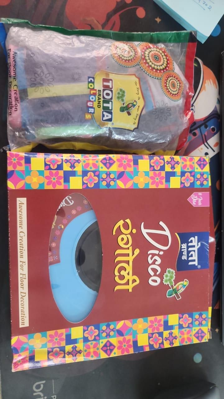 BD Rangoli Making Kit Includes Magic Tool (8 inch) Random Design Package Contains: It has 1 Rangoli Filler 1Pc, Jali 3 Pcs with 10 packets of colors