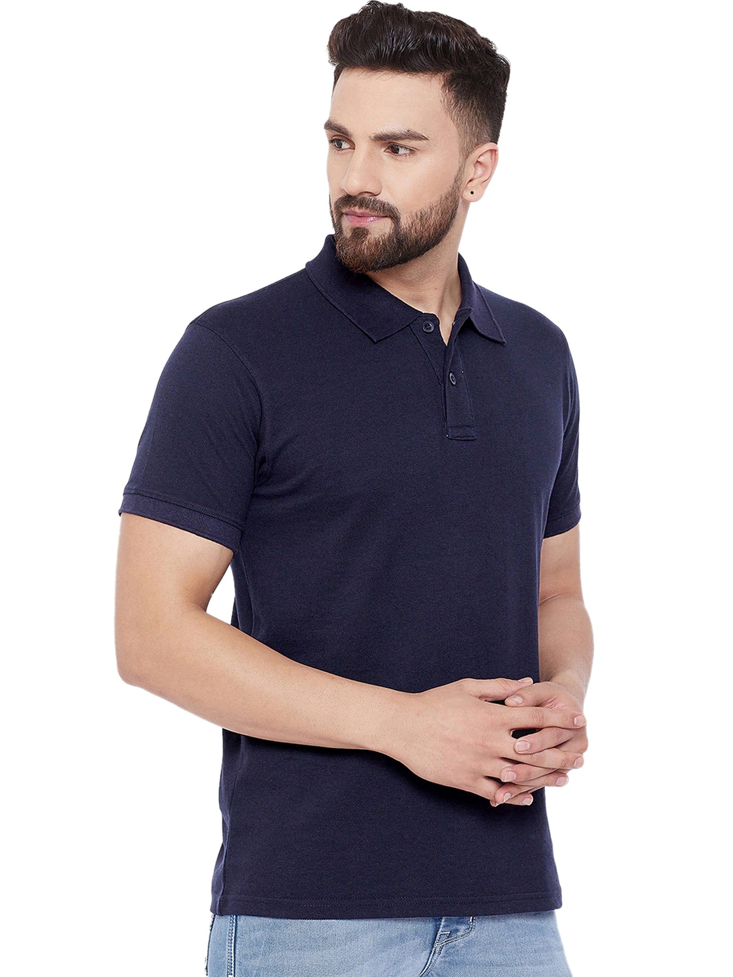 Cotton Blend Solid Half Sleeves Mens Polo T-Shirt Pack Of 4