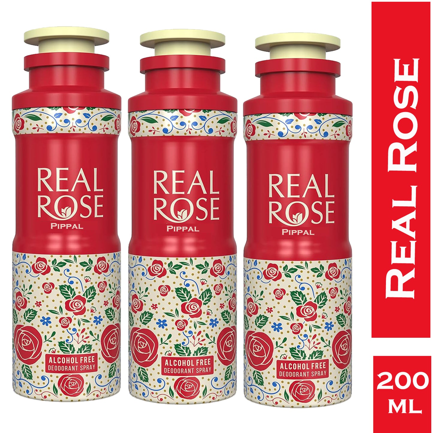 Real Rose Alcohol Free DeoDorant Spray 200ml (Pack of 3)