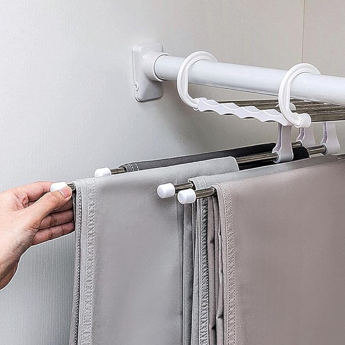 5 in 1 Hanger, Clothes Hanging Stainless Steel, Folding, Closet Organizer Pack of 2