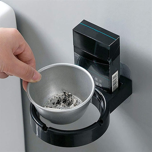 Stainless Steel Wall-Mounted Ashtray & Cigarette Lighter Storage Rack