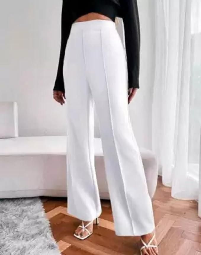 Women's Nontransparent Fabric Classic-Stylish Pant White
