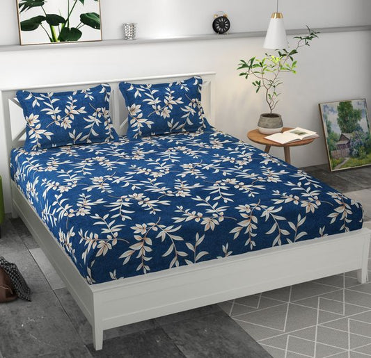 Premium MICROFIBER ELASTIC FITTED DOUBLE BEDSHEET WITH TWO PILLOW COVERS (70X76X6 Inches)